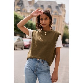 Pull en Alpaga et Laine Olive sans Manches