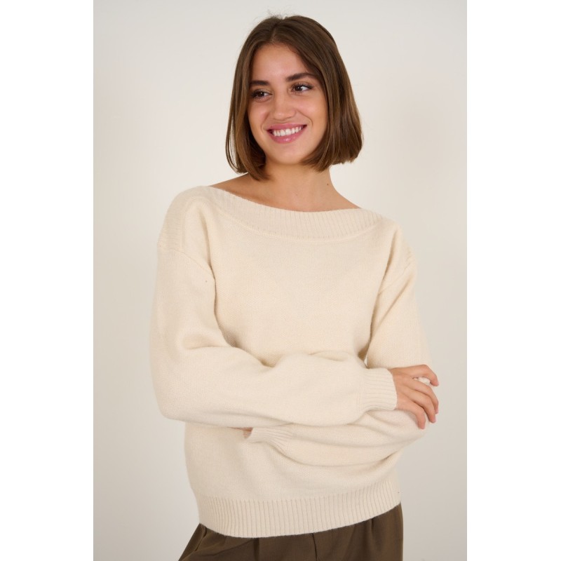 Pull avec Col Arrondi Beige