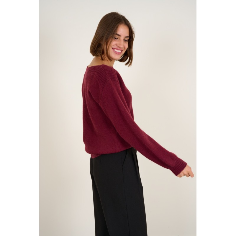 Pull avec Col Arrondi Bordeaux