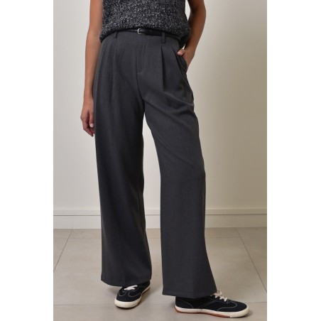 Pantalon de Tailleur à Pinces Gris avec Ceinture