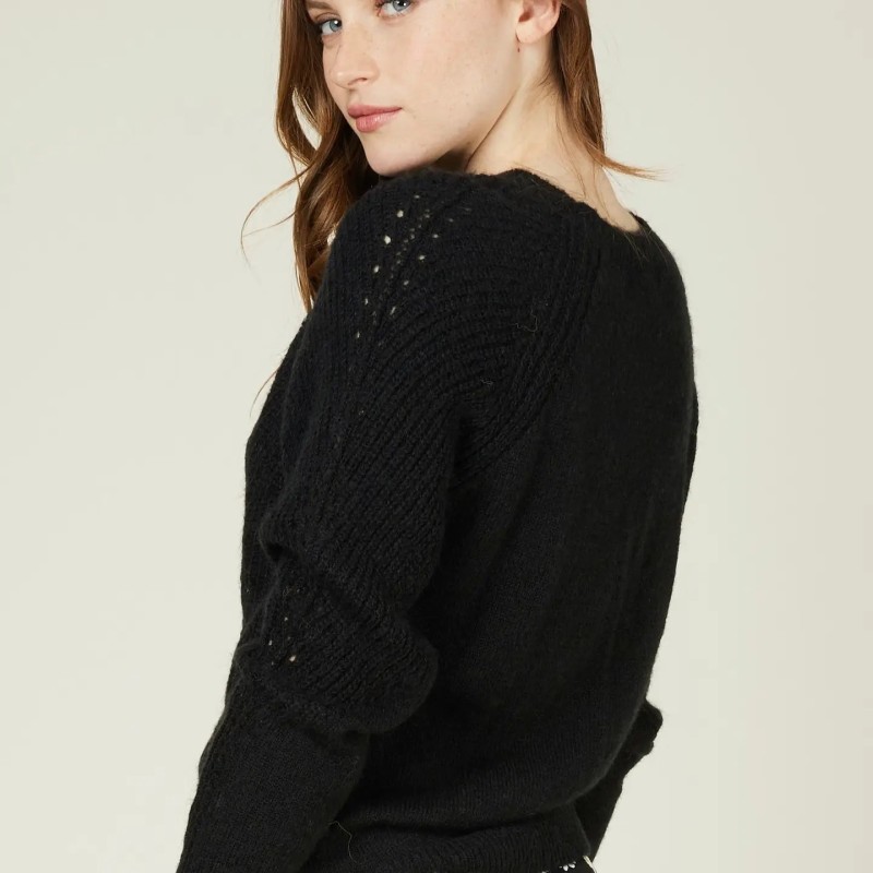 Pull Laine Mohair Ajouré Noir