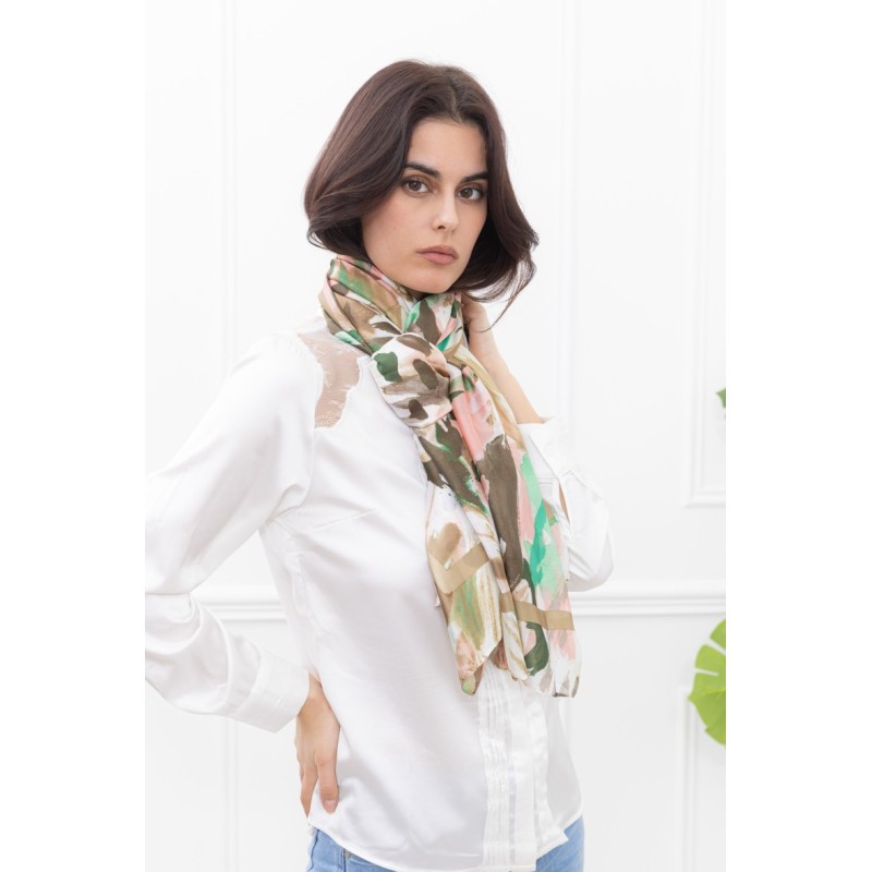 Foulard Satin Léger Toucher Soie Imprimé Couleurs